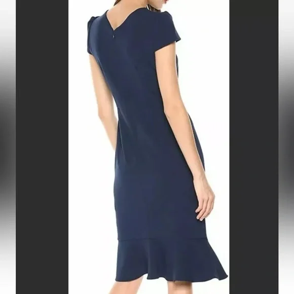 New Betsey Johnson Navy Stretch Ruffle Sheath Pencil Midi Dress Size 6 NWT - Picture 5 of 14